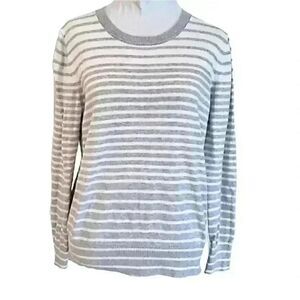 Banana Republic Women's Gray & White Striped Cotton/Rayon Crew Neck Long Sleeve